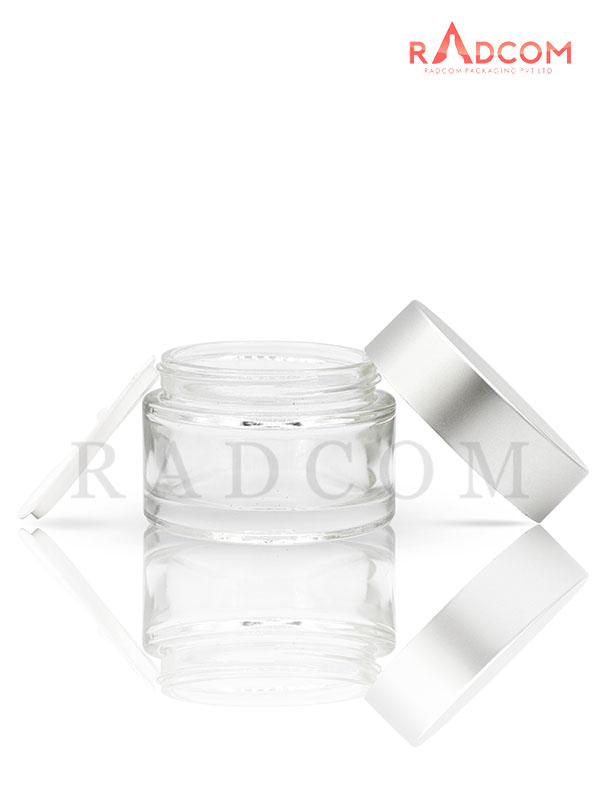 15 GM Clear Glass Jar with Matt Sliver Cap with Wad & Lid